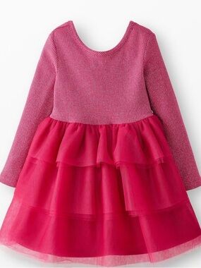 Hannah Andersson 4t Long Sleeve Tulle Sparkle Dress rasberry